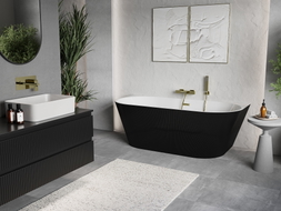 Mexen Oris freestanding wall-mounted fluted bathtub 150 x 75 cm, white/black, brushed gold overflow - 52871507575-55