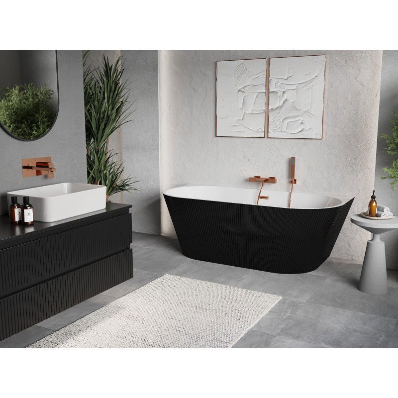 Mexen Oris freestanding ribbed tub 150 x 75 cm, white/black, overflow rose gold - 52871507575-60