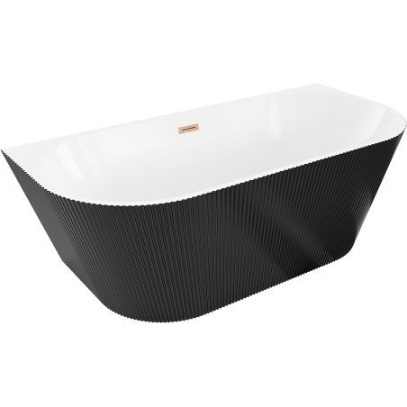 Mexen Oris freestanding wall bathtub fluted 150 x 75 cm, white/black, brushed copper overflow - 52871507575-65