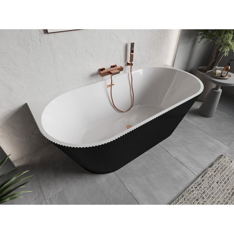 Mexen Oris Free-standing Wall-Mounted Fluted Bathtub 150 x 75 cm, White/Black, Brushed Copper Overflow - 52871507575-65