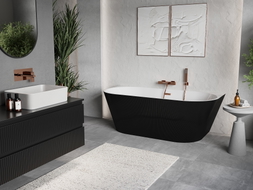 Mexen Oris freestanding wall bathtub fluted 150 x 75 cm, white/black, brushed copper overflow - 52871507575-65
