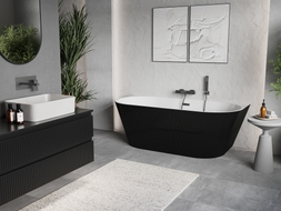 Mexen Oris freestanding wall bathtub ribbed 150 x 75 cm, white/black, overflow gun gray brushed - 52871507575-66