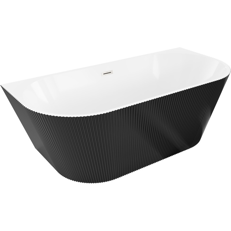 Mexen Oris freestanding ribbed bathtub 150 x 75 cm, white/black, brushed nickel overflow - 52871507575-97