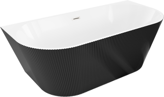 Mexen Oris Free-standing Wall-mounted Ribbed Tub 150 x 75 cm, White/Black, Brushed Nickel Overflow - 52871507575-97