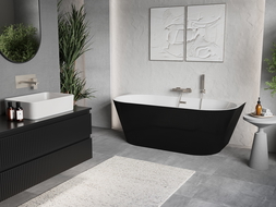 Mexen Oris Free-standing Wall-mounted Ribbed Tub 150 x 75 cm, White/Black, Brushed Nickel Overflow - 52871507575-97
