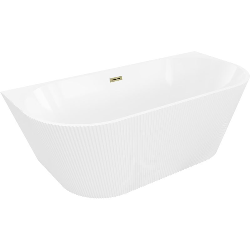 Mexen Oris free-standing ribbed bathtub 170 x 80 cm, white, brushed gold overflow - 52871708000-55