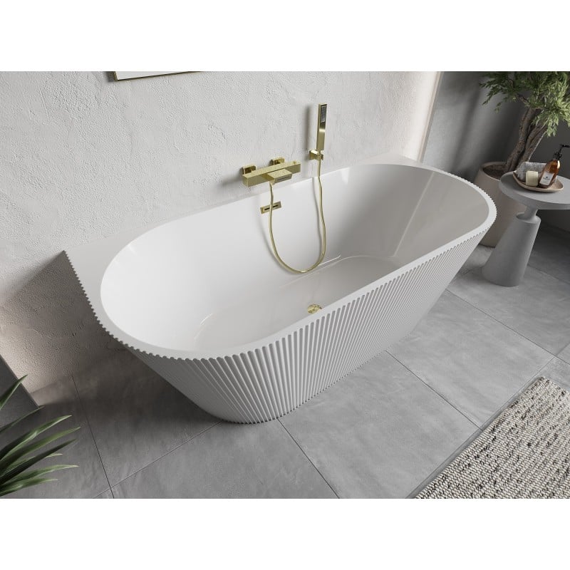 Mexen Oris free-standing ribbed bathtub 170 x 80 cm, white, brushed gold overflow - 52871708000-55