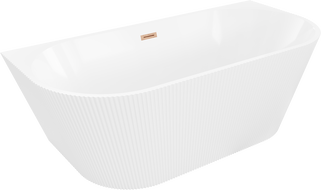 Mexen Oris Freestanding Wall-Adjacent Ribbed Bathtub 170 x 80 cm, White, Brushed Copper Overflow - 52871708000-65