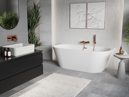 Mexen Oris bathtub freestanding wall-mounted fluted 170 x 80 cm, white, brushed copper overflow - 52871708000-65