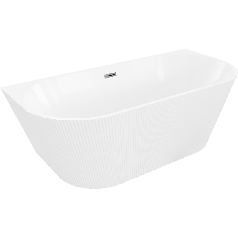 Mexen Oris freestanding wall bathtub fluted 170 x 80 cm, white, brushed gun gray overflow - 52871708000-66