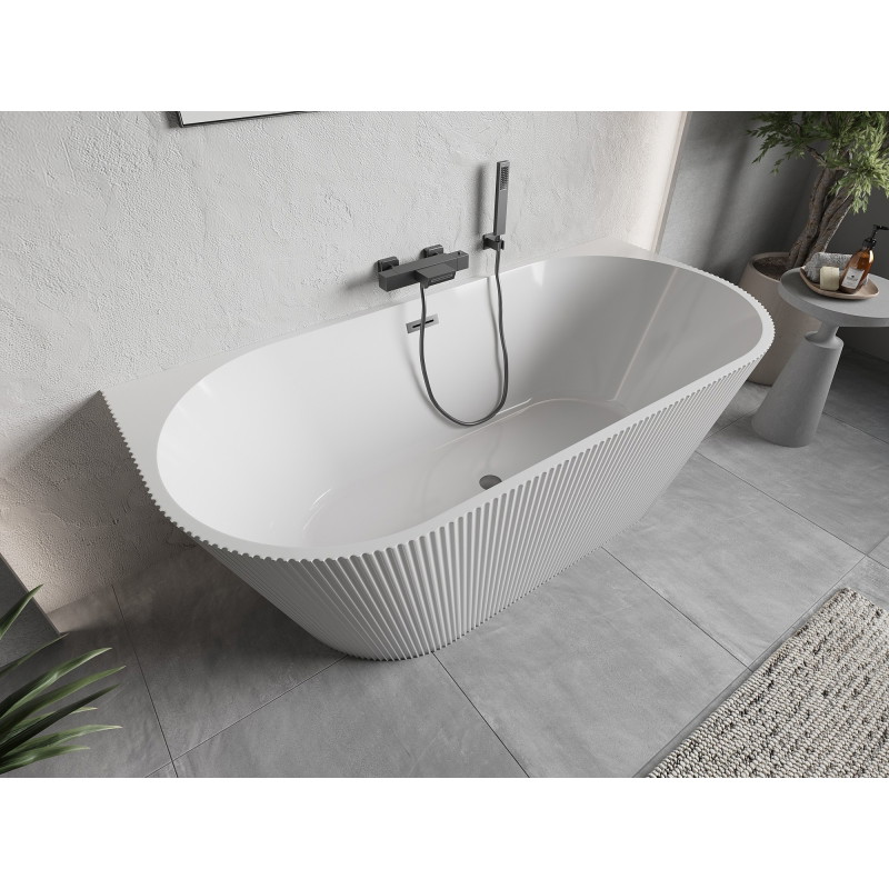 Mexen Oris freestanding wall bathtub fluted 170 x 80 cm, white, brushed gun gray overflow - 52871708000-66