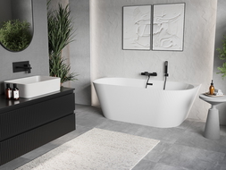 Mexen Oris free-standing ribbed wall-adjacent bathtub 170 x 80 cm, white, black overflow - 52871708000-70
