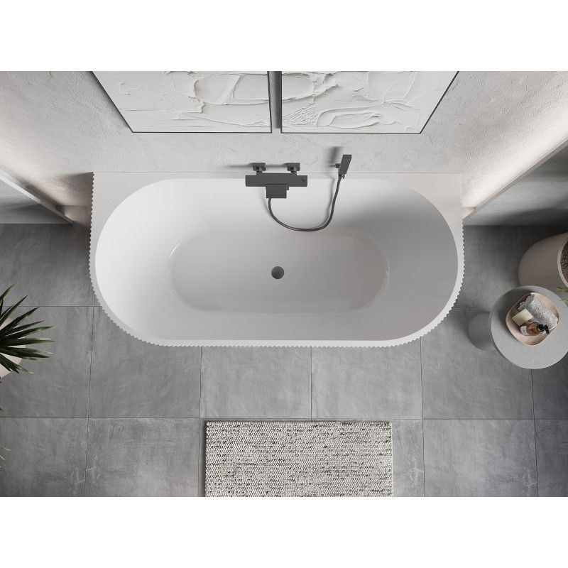 Mexen Oris freestanding wall-adjacent ribbed bathtub 170 x 80 cm, white, overflow gun metal - 52871708000-95