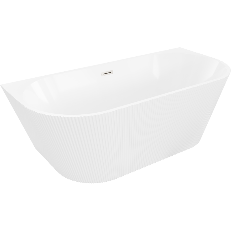 Mexen Oris freestanding wall-adjacent fluted tub 170 x 80 cm, white, brushed nickel overflow - 52871708000-97