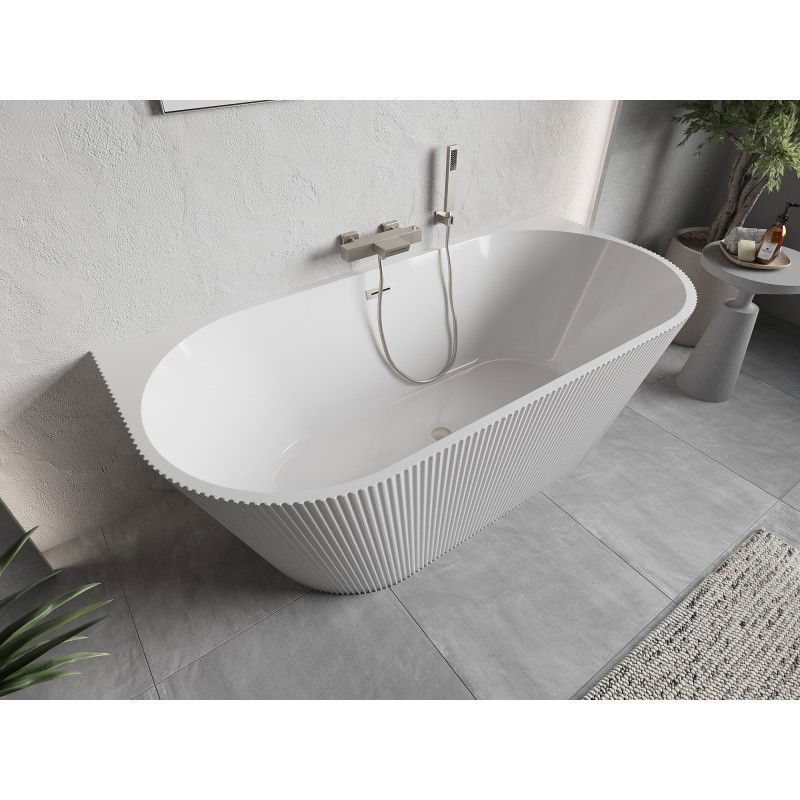 Mexen Oris freestanding wall-adjacent ribbed bath 170 x 80 cm, white, brushed nickel overflow - 52871708000-97