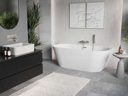 Mexen Oris freestanding wall-adjacent ribbed bath 170 x 80 cm, white, brushed nickel overflow - 52871708000-97