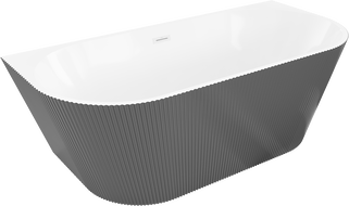 Mexen Oris Free-Standing Wall-Adjacent Ribbed Bathtub 170 x 80 cm, White/Grey, White Overflow - 52871708062-20