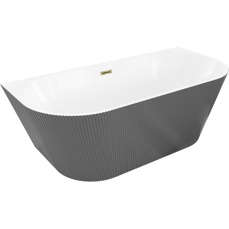 Mexen Oris free-standing back-to-wall fluted 170 x 80 cm, white/grey, gold overflow - 52871708062-50