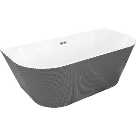 Mexen Oris free-standing back-to-wall fluted 170 x 80 cm, white/grey, gold overflow - 52871708062-50