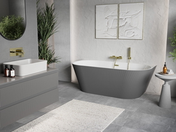 Mexen Oris free-standing back-to-wall fluted 170 x 80 cm, white/grey, gold overflow - 52871708062-50
