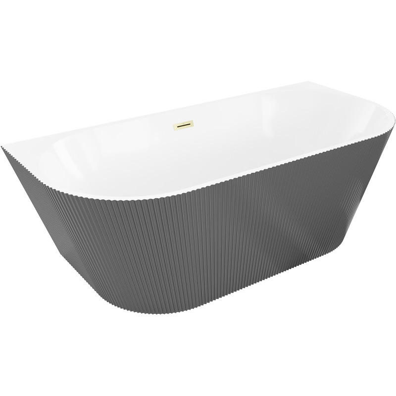 Mexen Oris freestanding ribbed wall-mounted bathtub 170 x 80 cm, white/gray, brushed gold overflow - 52871708062-55