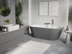 Mexen Oris free-standing wall-adjacent fluted 170 x 80 cm, white/gray, brushed gold overflow - 52871708062-55