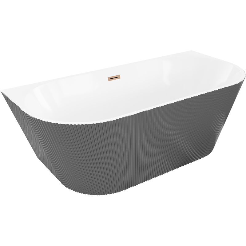 Mexen Oris freestanding wall-adjacent ribbed bathtub 170 x 80 cm, white/gray, overflow rose gold - 52871708062-60