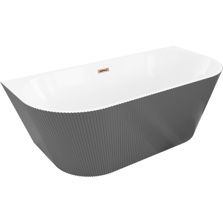 Mexen Oris freestanding wall-adjacent ribbed bathtub 170 x 80 cm, white/gray, overflow rose gold - 52871708062-60