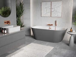 Mexen Oris freestanding wall-adjacent ribbed bathtub 170 x 80 cm, white/gray, overflow rose gold - 52871708062-60