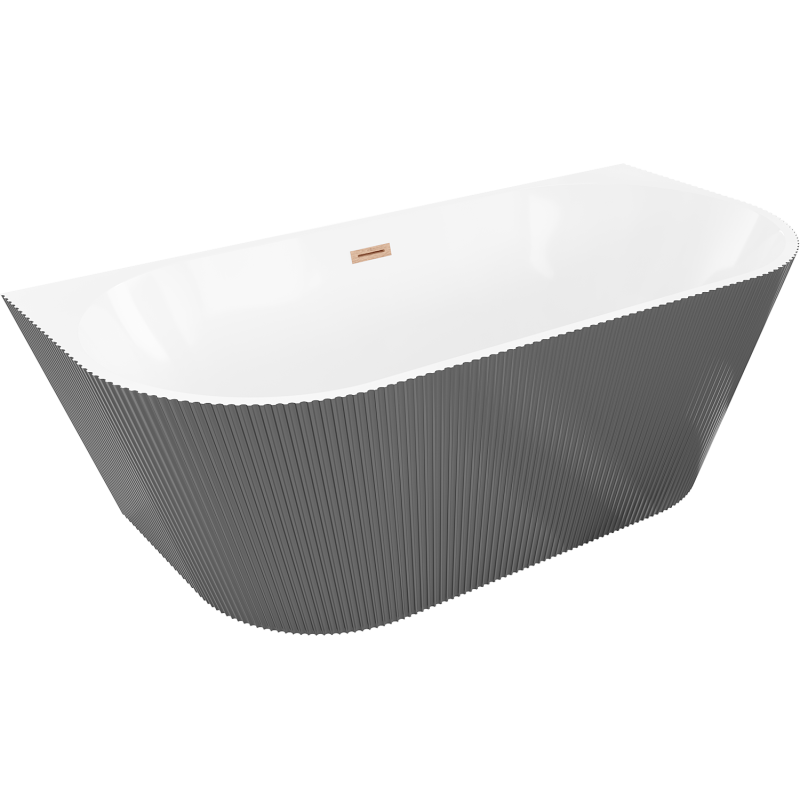 Mexen Oris freestanding wall-attached fluted 170 x 80 cm, white/gray, brushed copper overflow - 52871708062-65