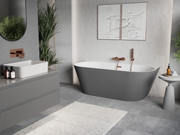 Mexen Oris free-standing wall-adjacent ribbed bathtub 170 x 80 cm, white/grey, brushed copper overflow - 52871708062-65