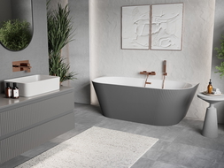 Mexen Oris freestanding wall-attached fluted 170 x 80 cm, white/gray, brushed copper overflow - 52871708062-65