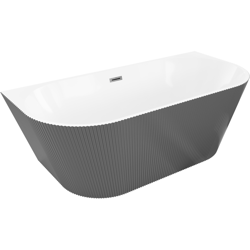 Mexen Oris freestanding fluted bathtub 170 x 80 cm, white/gray, brushed gun gray overflow - 52871708062-66