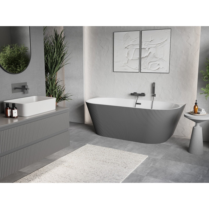 Mexen Oris freestanding wall-mounted fluted bathtub 170 x 80 cm, white/gray, brushed gun gray overflow - 52871708062-66