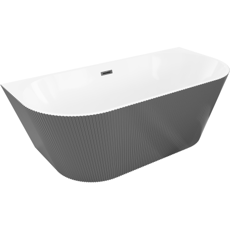 Mexen Oris freestanding ribbed wall-mounted bathtub 170 x 80 cm, white/gray, black overflow - 52871708062-70