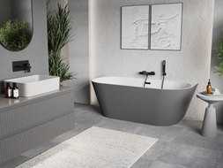Mexen Oris freestanding ribbed wall-mounted bathtub 170 x 80 cm, white/gray, black overflow - 52871708062-70