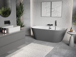 Mexen Oris freestanding wall-adjacent ribbed bath 170 x 80 cm, white/grey, black overflow - 52871708062-70