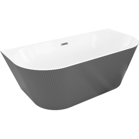 Mexen Oris freestanding back-to-wall fluted 170 x 80 cm, white/gray, overflow gun metal - 52871708062-95
