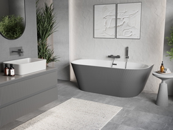 Mexen Oris freestanding back-to-wall fluted 170 x 80 cm, white/gray, overflow gun metal - 52871708062-95
