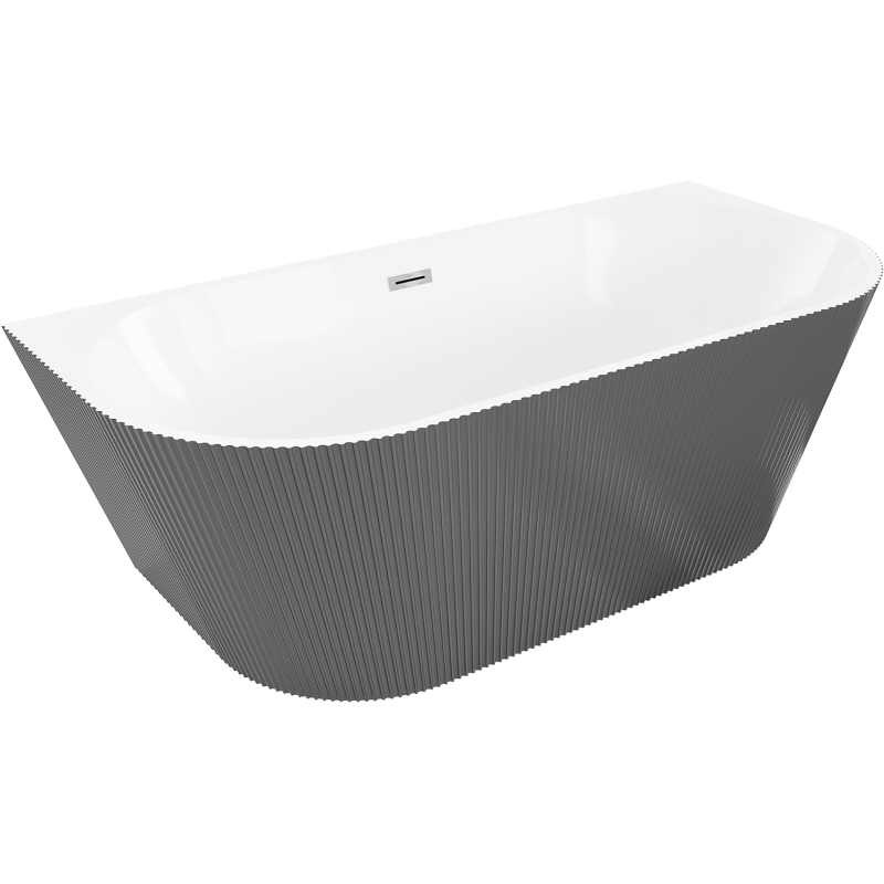 Mexen Oris freestanding ribbed bathtub 170 x 80 cm, white/gray, chrome overflow - 52871708062-01