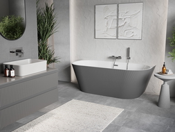 Mexen Oris freestanding ribbed bathtub 170 x 80 cm, white/gray, chrome overflow - 52871708062-01