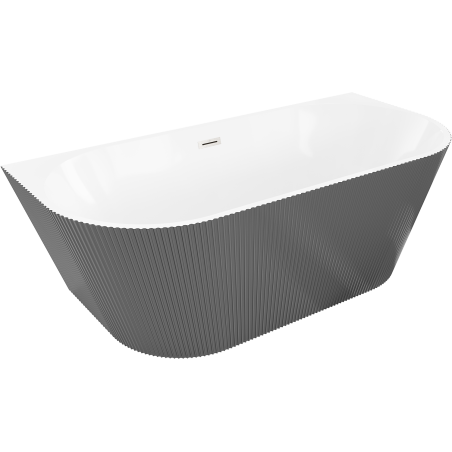 Mexen Oris freestanding back-to-wall fluted bathtub 170 x 80 cm, white/gray, brushed nickel overflow - 52871708062-97