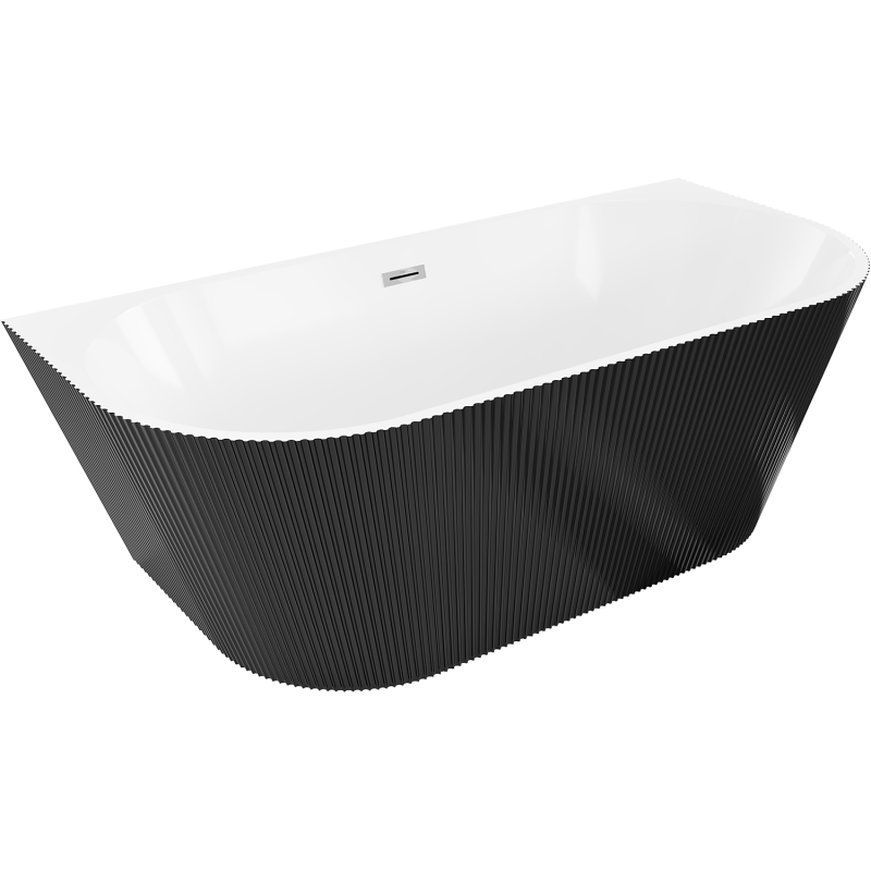 Mexen Oris freestanding wall-adjacent grooved bathtub 170 x 80 cm, white/black, chrome overflow - 52871708075-01