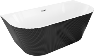 Mexen Oris freestanding wall-mounted fluted bathtub 170 x 80 cm, white/black, chrome overflow - 52871708075-01