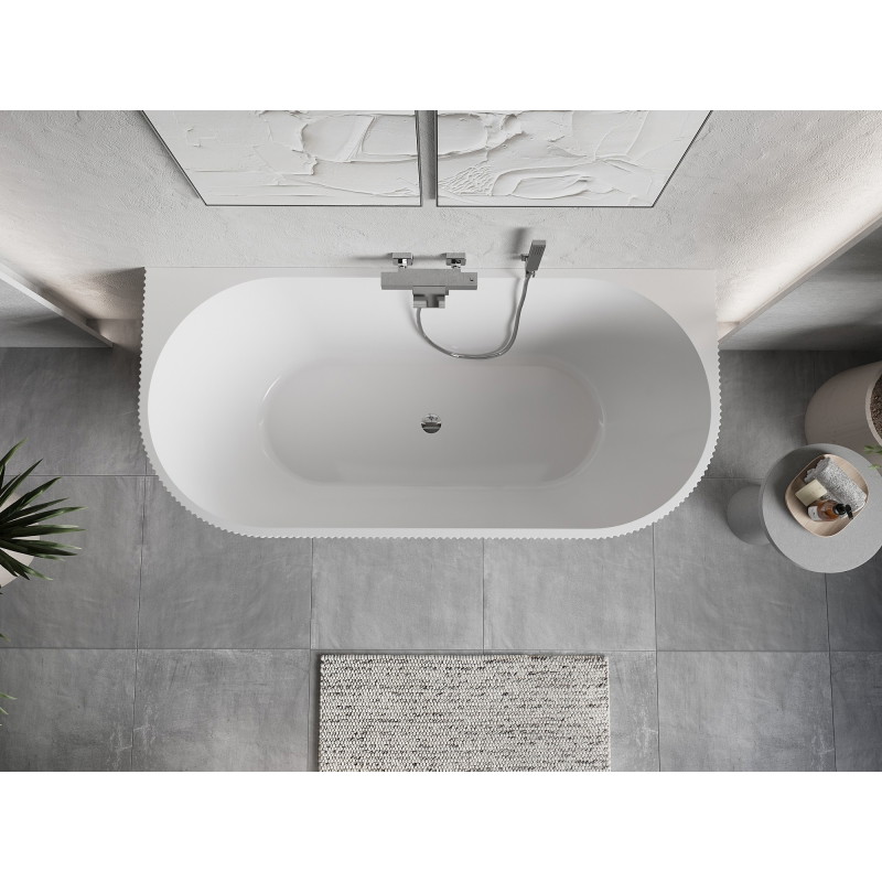 Mexen Oris freestanding wall-mounted fluted bathtub 170 x 80 cm, white/black, chrome overflow - 52871708075-01
