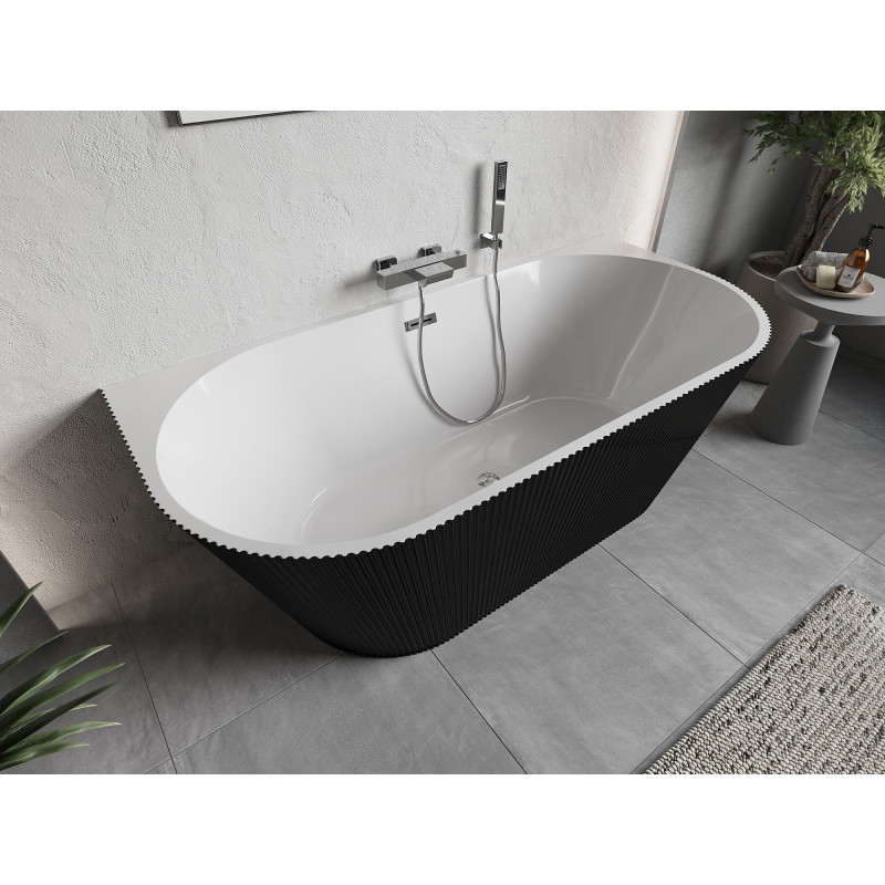 Mexen Oris freestanding wall-mounted fluted bathtub 170 x 80 cm, white/black, chrome overflow - 52871708075-01