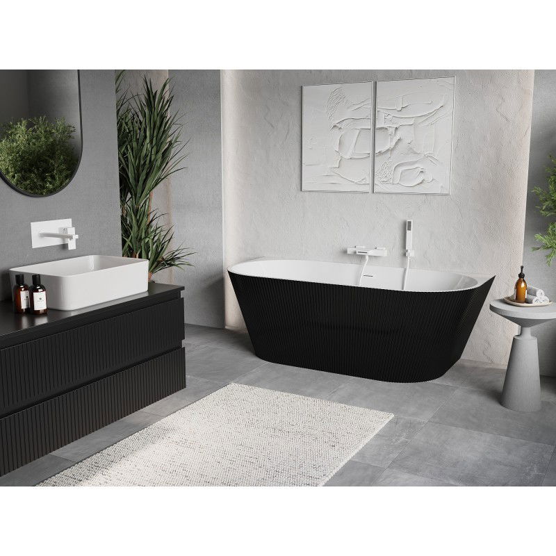 Mexen Oris freestanding wall-mounted fluted bathtub 170 x 80 cm, white/black, white overflow - 52871708075-20