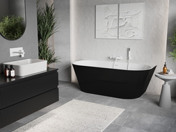 Mexen Oris freestanding ribbed wall-adjacent bathtub 170 x 80 cm, white/black, white overflow - 52871708075-20