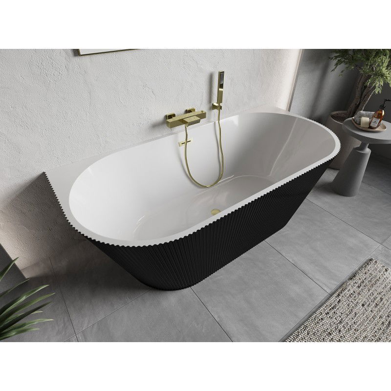 Mexen Oris freestanding back-to-wall fluted bathtub 170 x 80 cm, white/black, brushed gold overflow - 52871708075-55