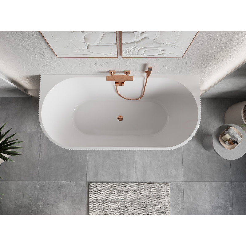 Mexen Oris freestanding back-to-wall bathtub fluted 170 x 80 cm, white/black, overflow pink gold - 52871708075-60